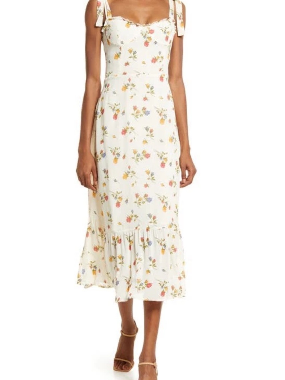Reformation White Floral Tie-Shoulder Midi Dress